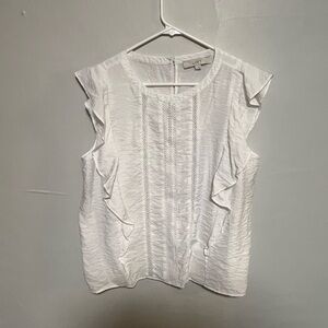 LOFT Textured White Blouse with Ruffle Detail